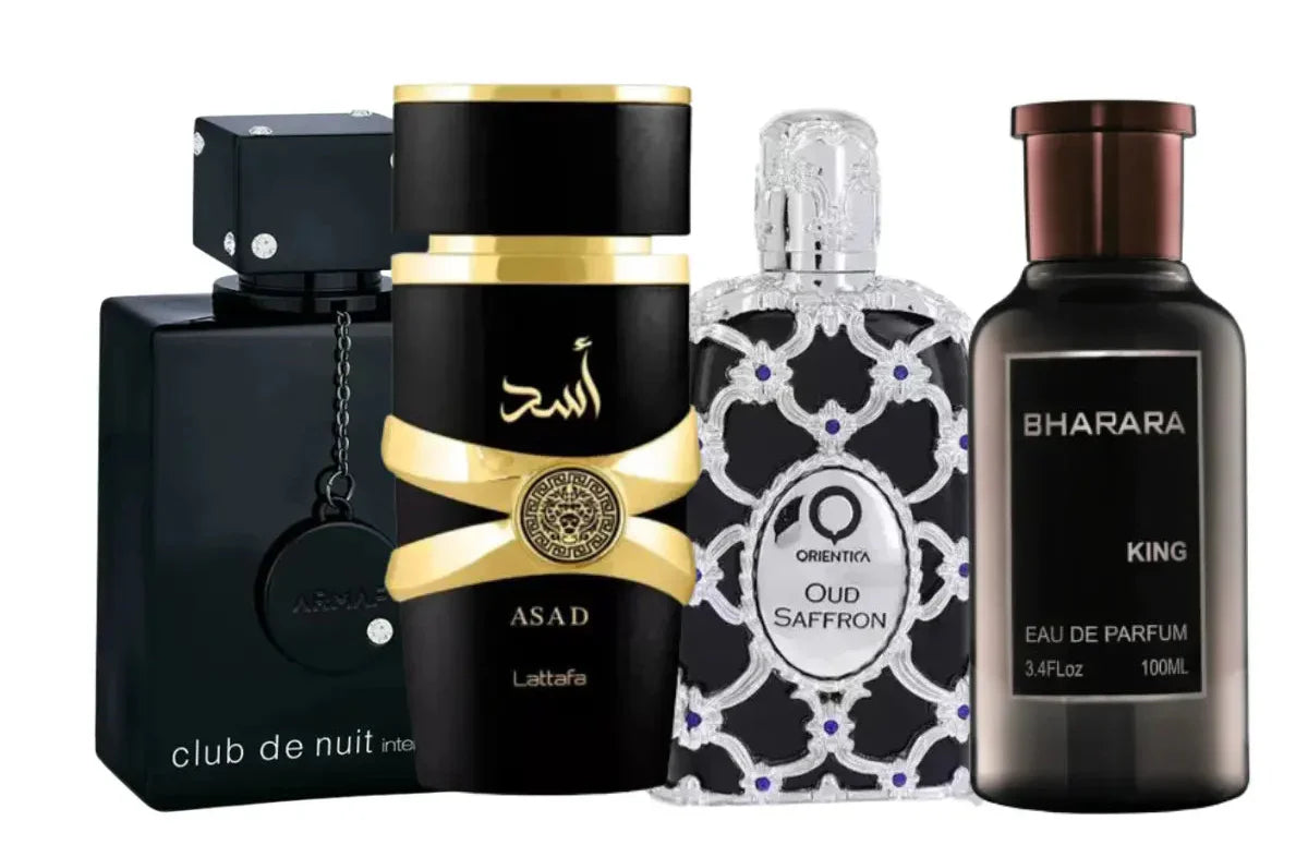 Zestaw 4 perfum | Club de Nuit, King, Oud Saffron, Asad